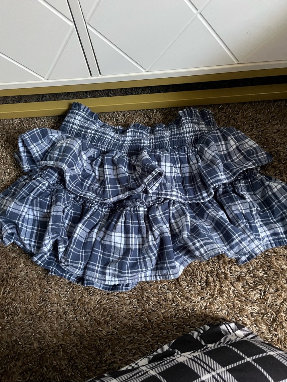 No Boundaries Blue Plaid Ruffle Mini Skirt